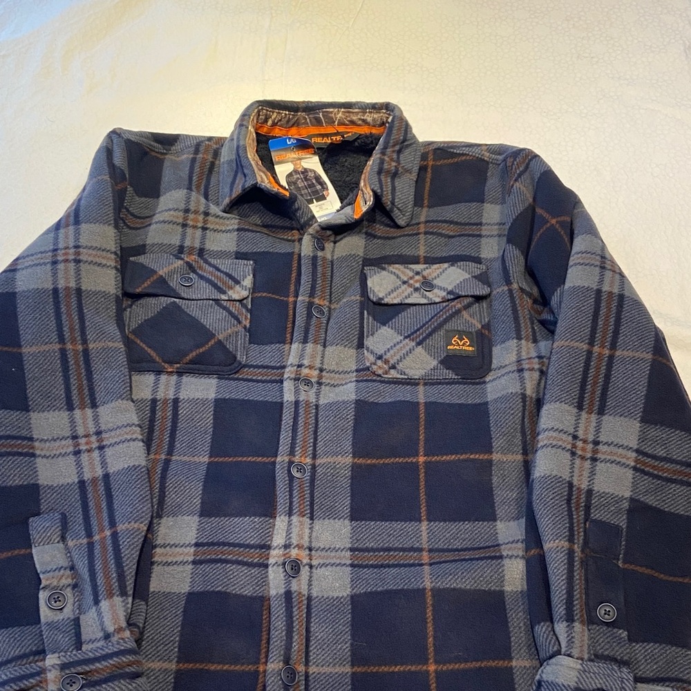 Realtree Blue and Gray Plaid Casual Button Down Shirt